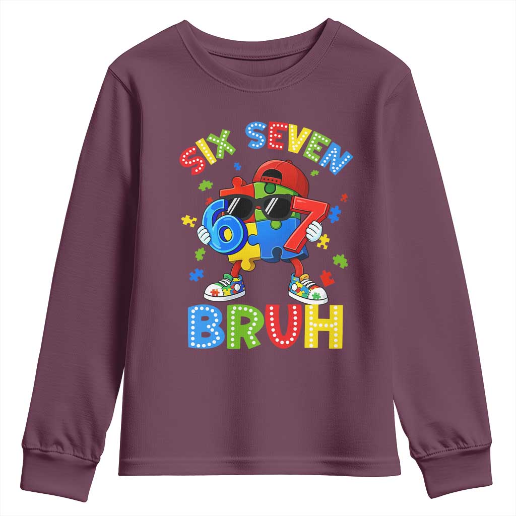 67 Autism Support Youth Sweatshirt Funny Six Seven Bruh Autistic Puzzle Kids Boys