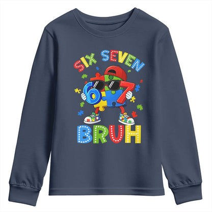 67 Autism Support Youth Sweatshirt Funny Six Seven Bruh Autistic Puzzle Kids Boys