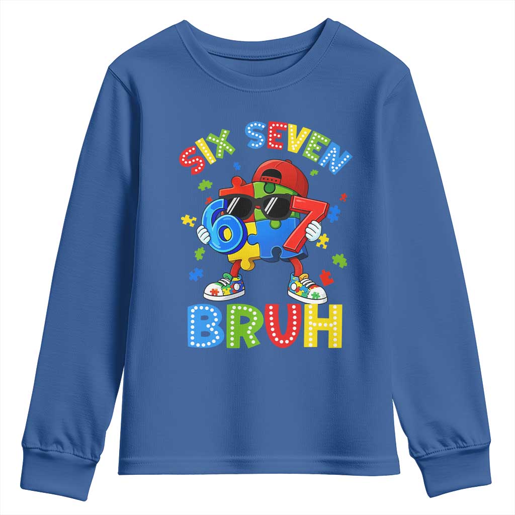 67 Autism Support Youth Sweatshirt Funny Six Seven Bruh Autistic Puzzle Kids Boys