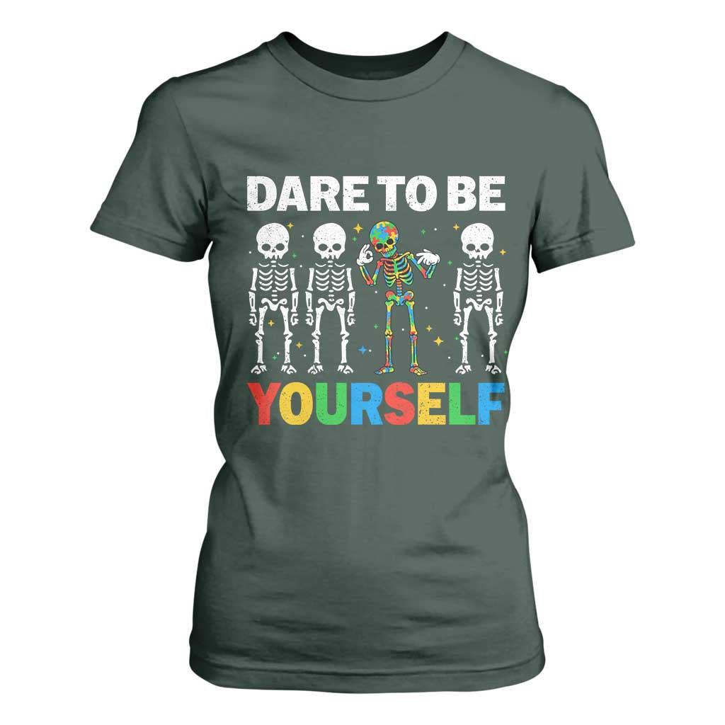Autism Support 67 T Shirt For Women Dare To Be Yourself Six Seven Autism Skeleton