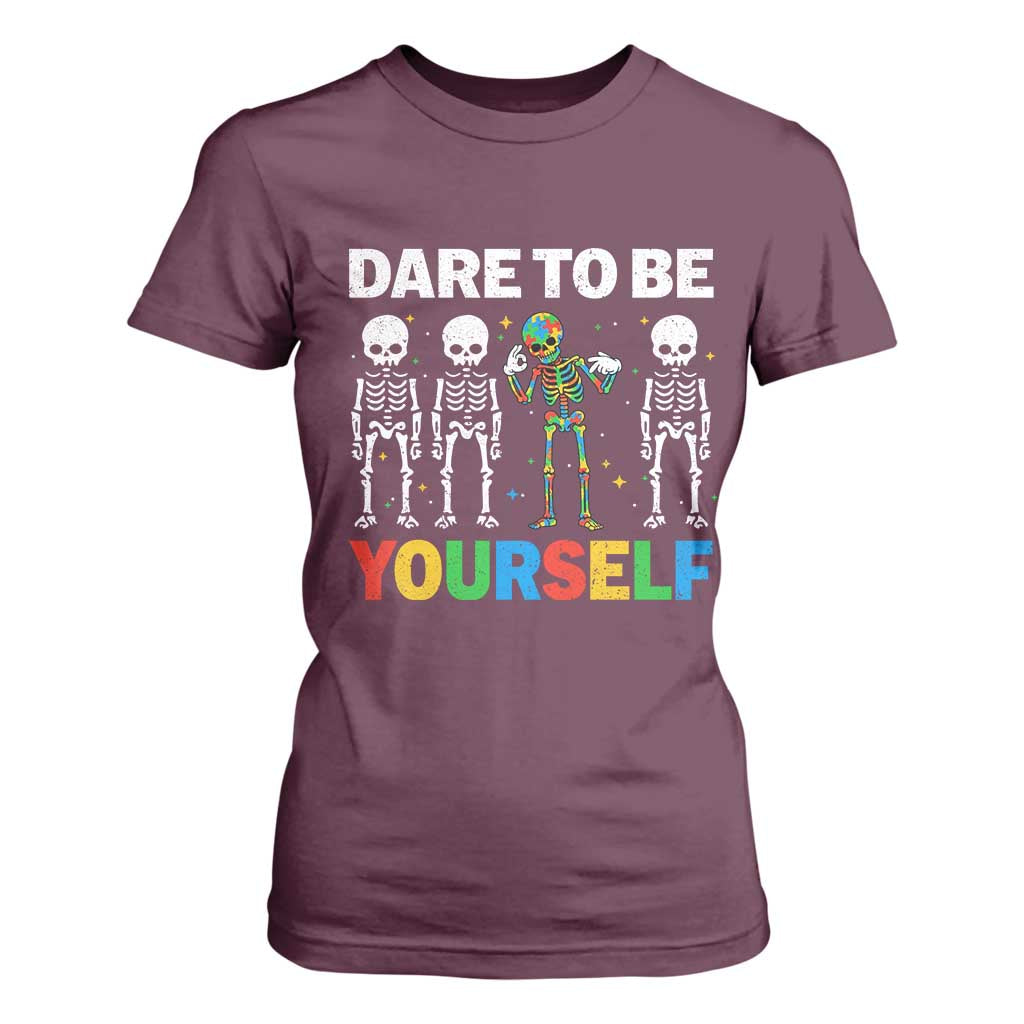 Autism Support 67 T Shirt For Women Dare To Be Yourself Six Seven Autism Skeleton