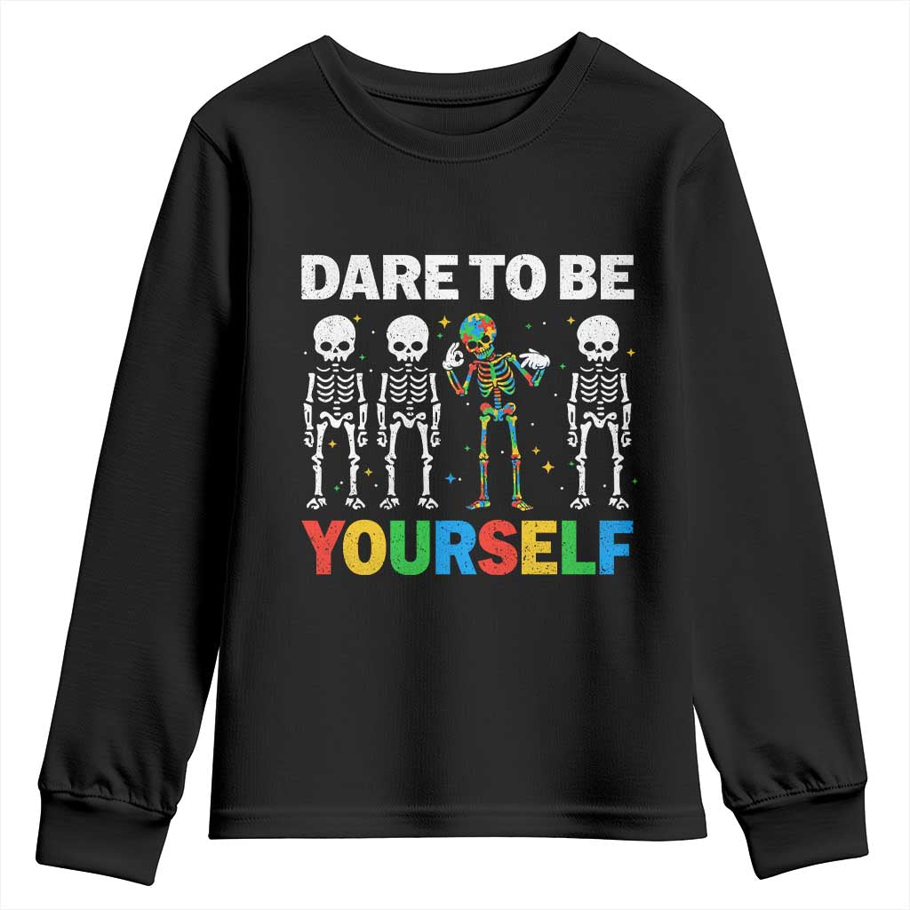 Autism Support 67 Youth Sweatshirt Dare To Be Yourself Six Seven Autism Skeleton