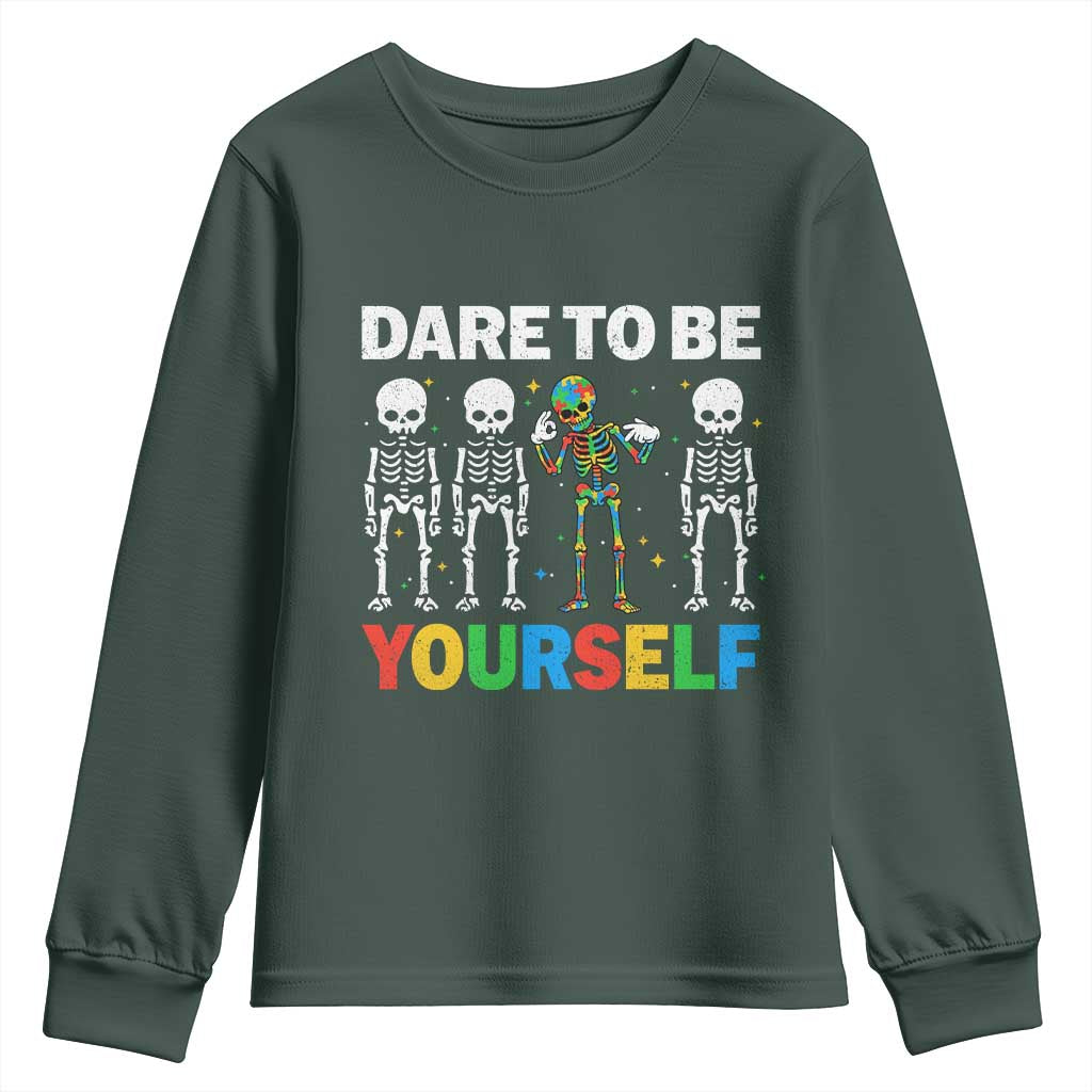 Autism Support 67 Youth Sweatshirt Dare To Be Yourself Six Seven Autism Skeleton