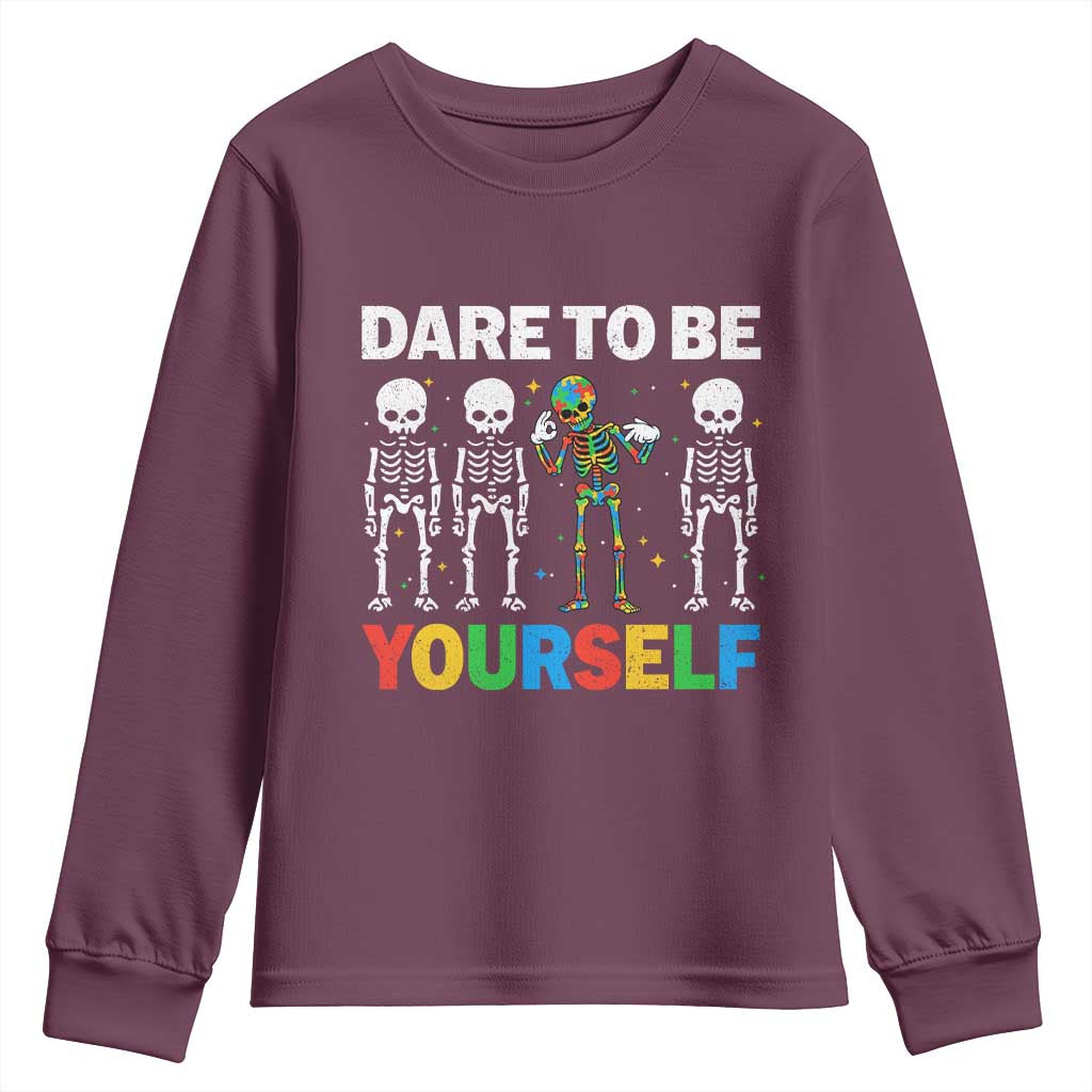 Autism Support 67 Youth Sweatshirt Dare To Be Yourself Six Seven Autism Skeleton