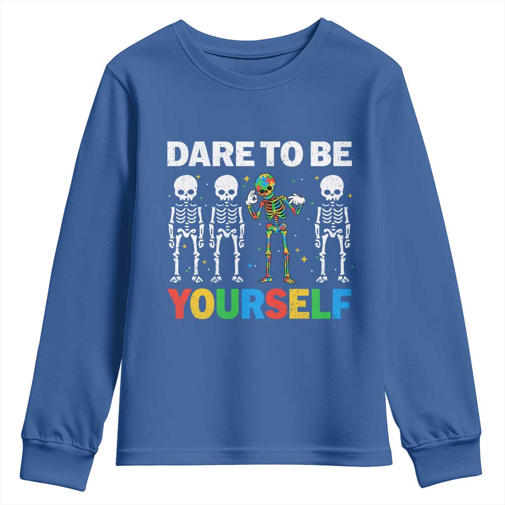 Autism Support 67 Youth Sweatshirt Dare To Be Yourself Six Seven Autism Skeleton