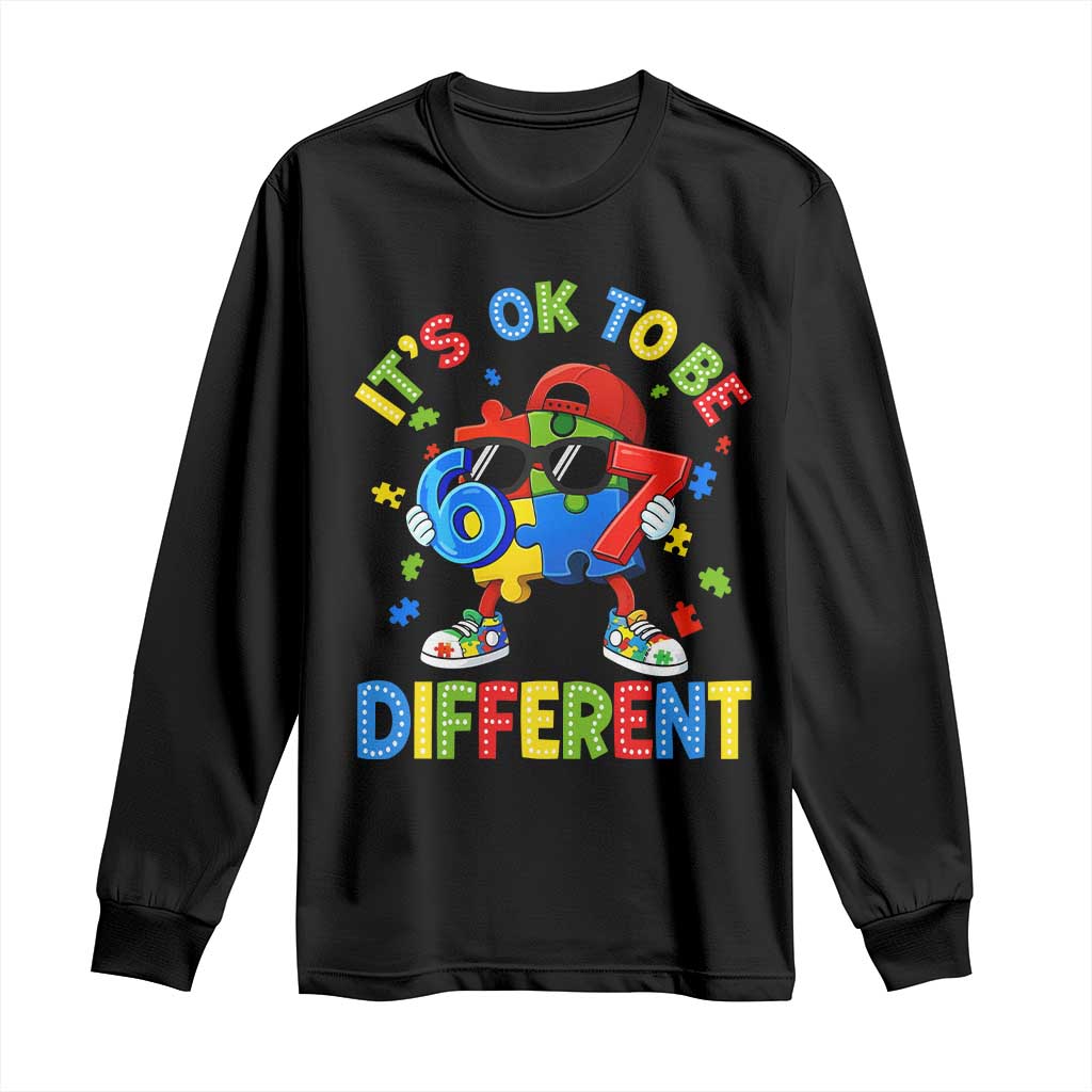 Six Seven Autism Support Long Sleeve Shirt It Is Ok To Be Different 67 Meme Puzzle
