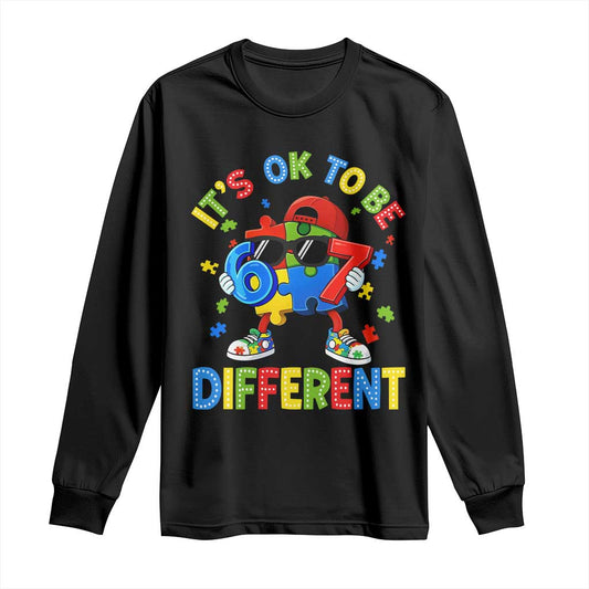 Six Seven Autism Support Long Sleeve Shirt It Is Ok To Be Different 67 Meme Puzzle
