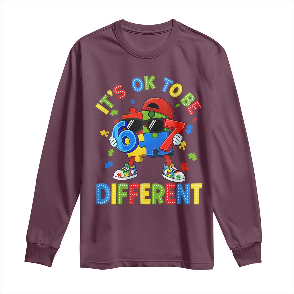 Six Seven Autism Support Long Sleeve Shirt It Is Ok To Be Different 67 Meme Puzzle