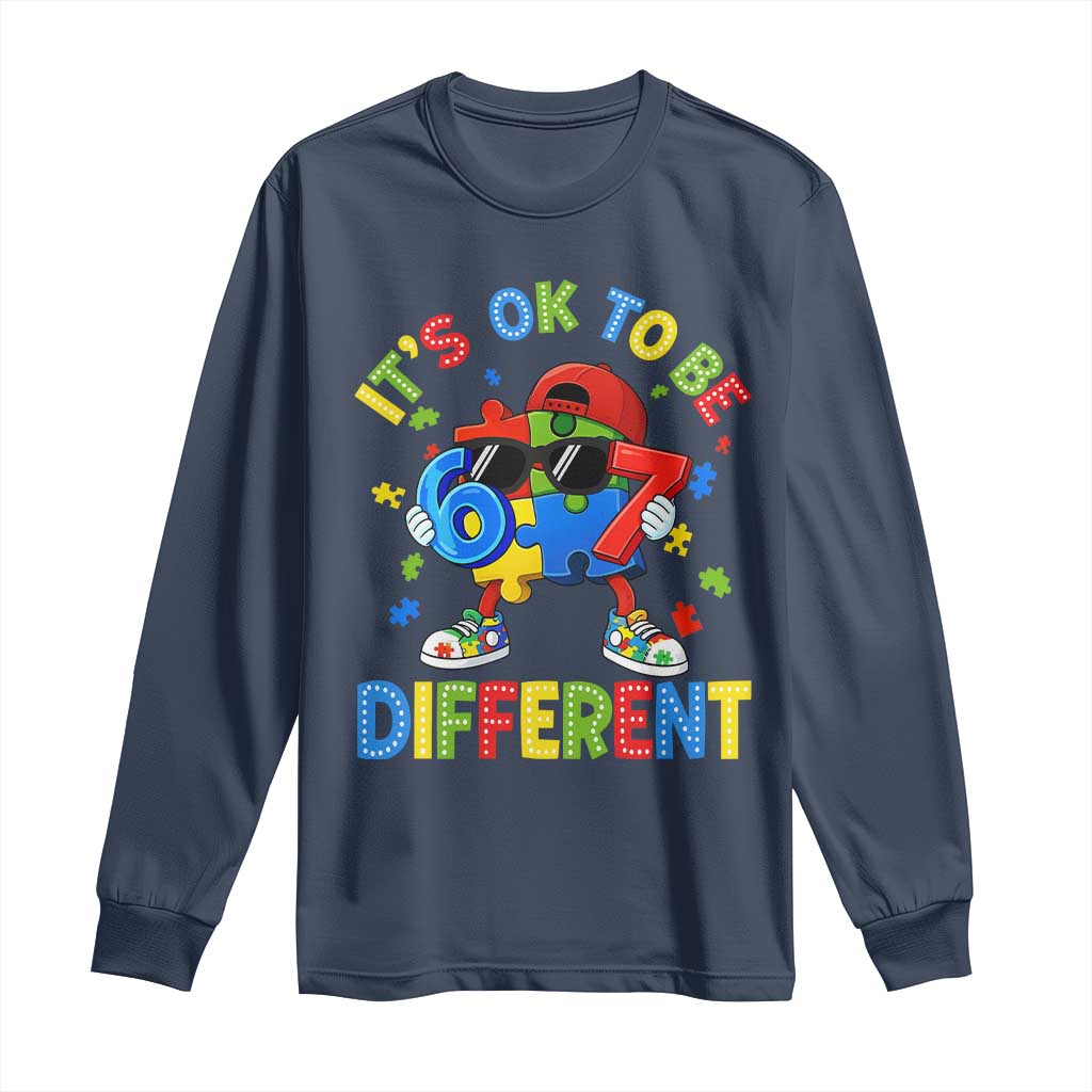Six Seven Autism Support Long Sleeve Shirt It Is Ok To Be Different 67 Meme Puzzle