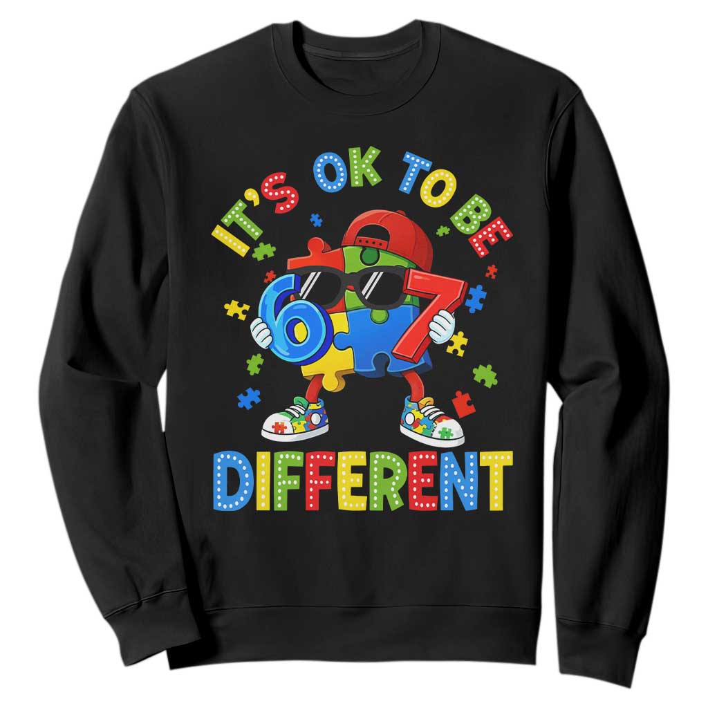 Six Seven Autism Support Sweatshirt It Is Ok To Be Different 67 Meme Puzzle