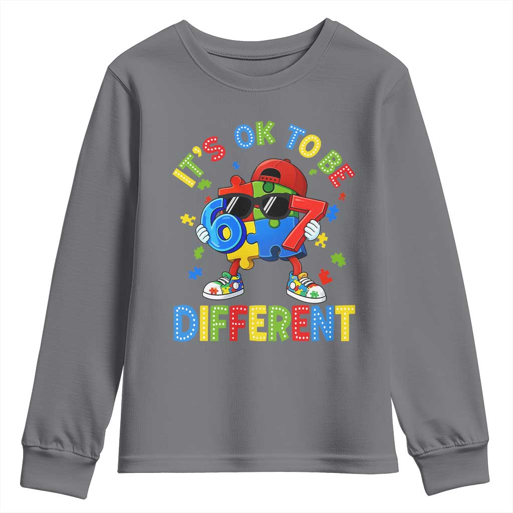 Six Seven Autism Support Youth Sweatshirt It Is Ok To Be Different 67 Meme Puzzle