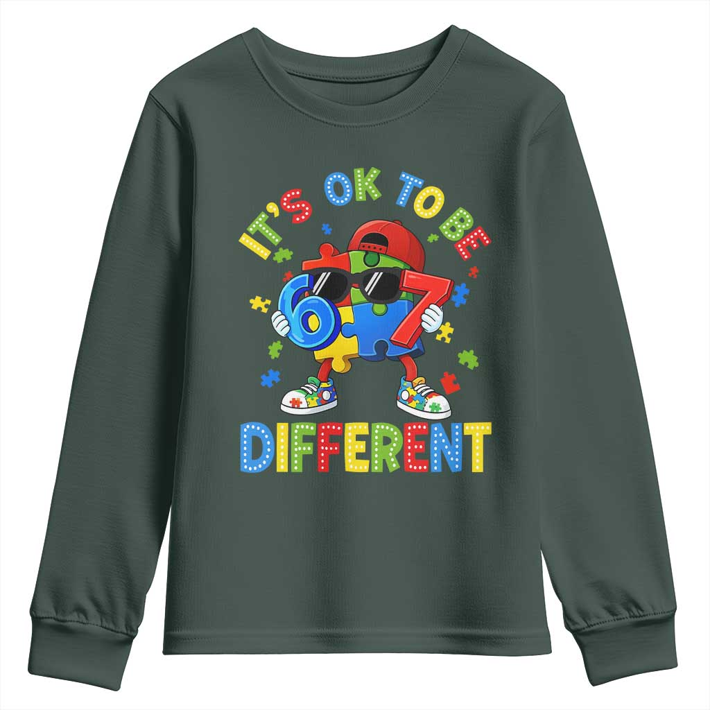 Six Seven Autism Support Youth Sweatshirt It Is Ok To Be Different 67 Meme Puzzle