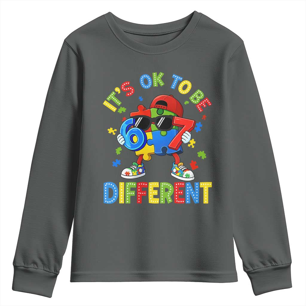 Six Seven Autism Support Youth Sweatshirt It Is Ok To Be Different 67 Meme Puzzle