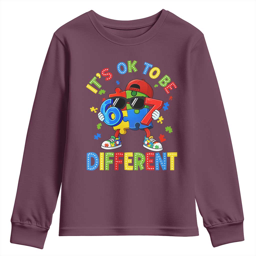 Six Seven Autism Support Youth Sweatshirt It Is Ok To Be Different 67 Meme Puzzle