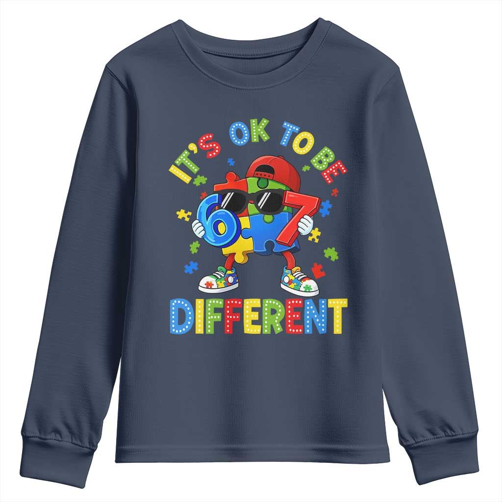 Six Seven Autism Support Youth Sweatshirt It Is Ok To Be Different 67 Meme Puzzle