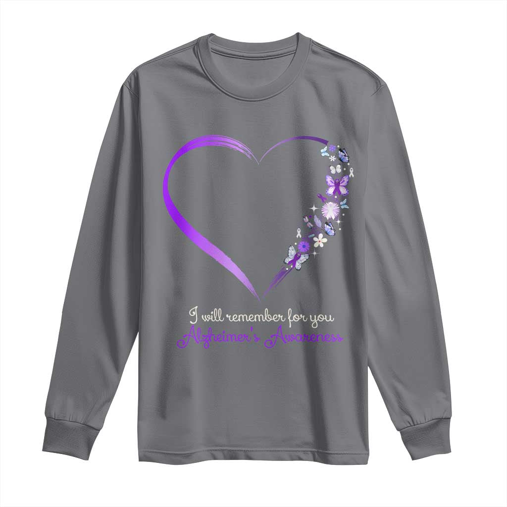 Alzheimer Support Long Sleeve Shirt I Will Remember For You Daisy Flower Butterfly