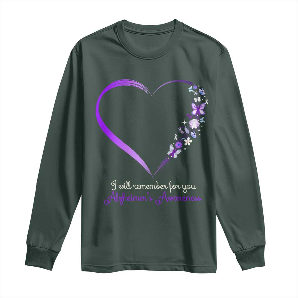 Alzheimer Support Long Sleeve Shirt I Will Remember For You Daisy Flower Butterfly