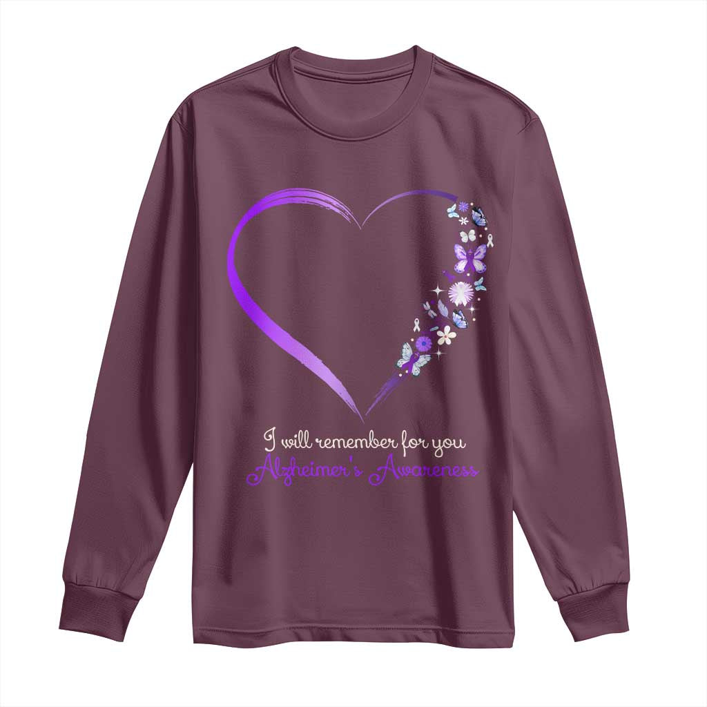 Alzheimer Support Long Sleeve Shirt I Will Remember For You Daisy Flower Butterfly