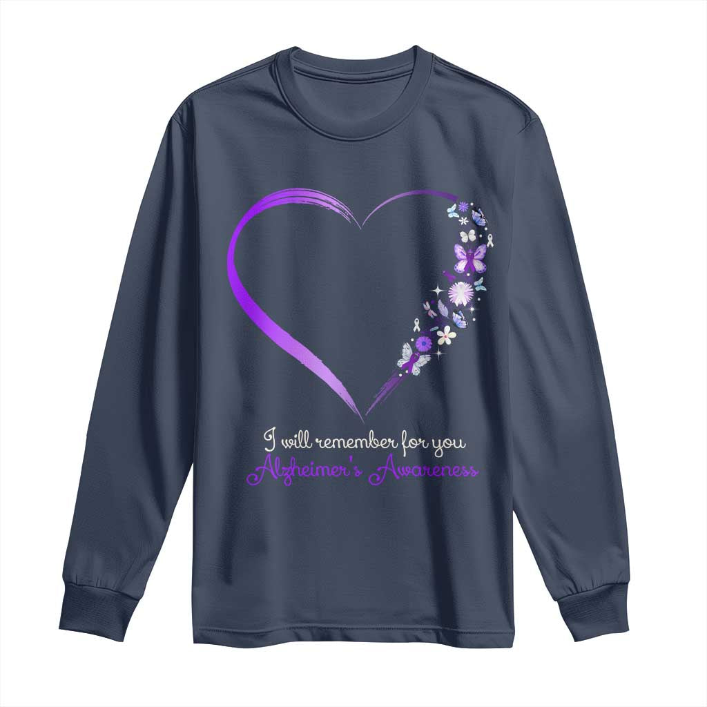 Alzheimer Support Long Sleeve Shirt I Will Remember For You Daisy Flower Butterfly