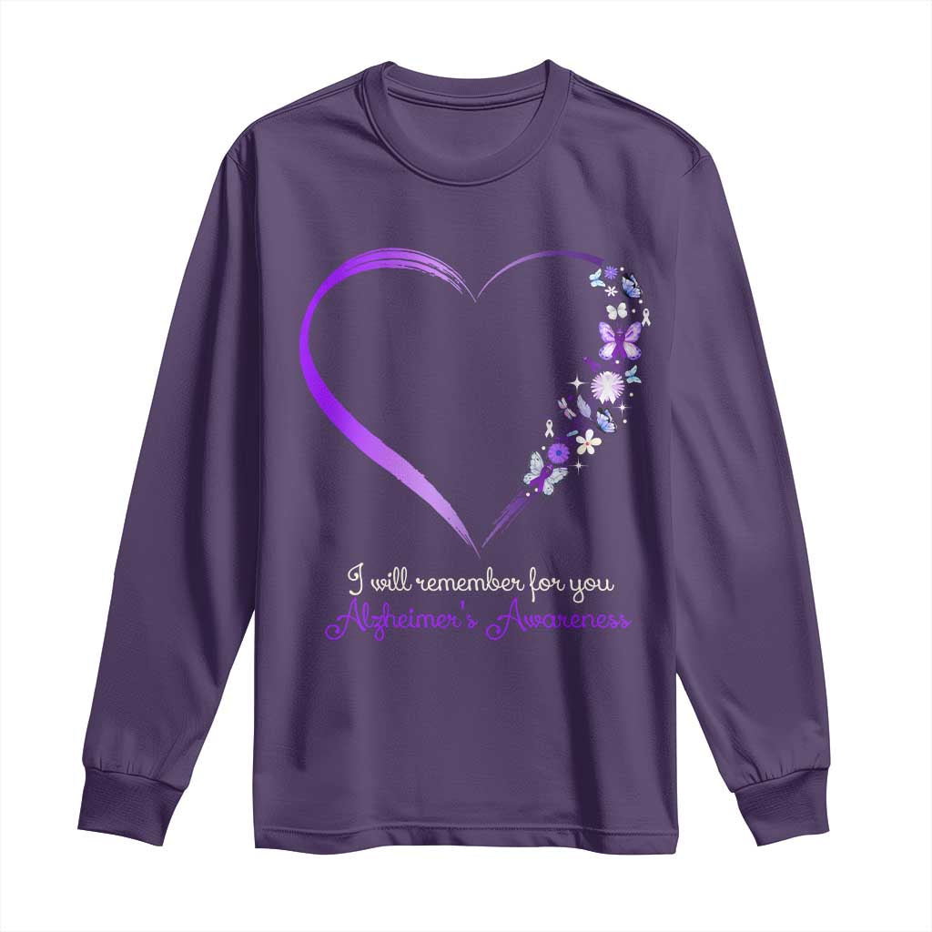 Alzheimer Support Long Sleeve Shirt I Will Remember For You Daisy Flower Butterfly