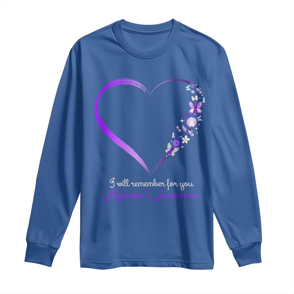 Alzheimer Support Long Sleeve Shirt I Will Remember For You Daisy Flower Butterfly