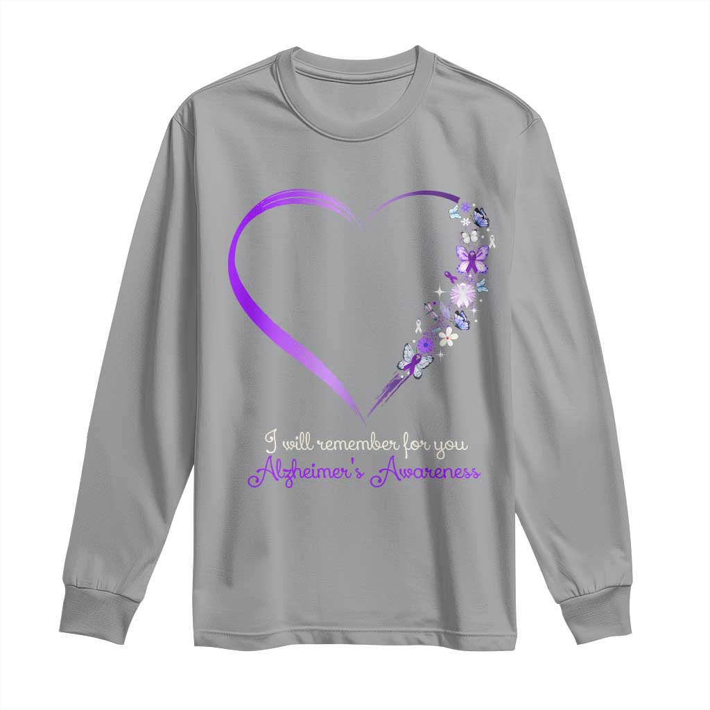 Alzheimer Support Long Sleeve Shirt I Will Remember For You Daisy Flower Butterfly