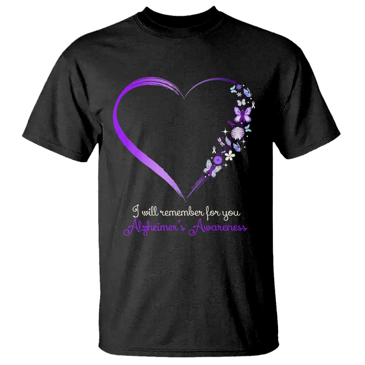 Alzheimer Support T Shirt I Will Remember For You Daisy Flower Butterfly