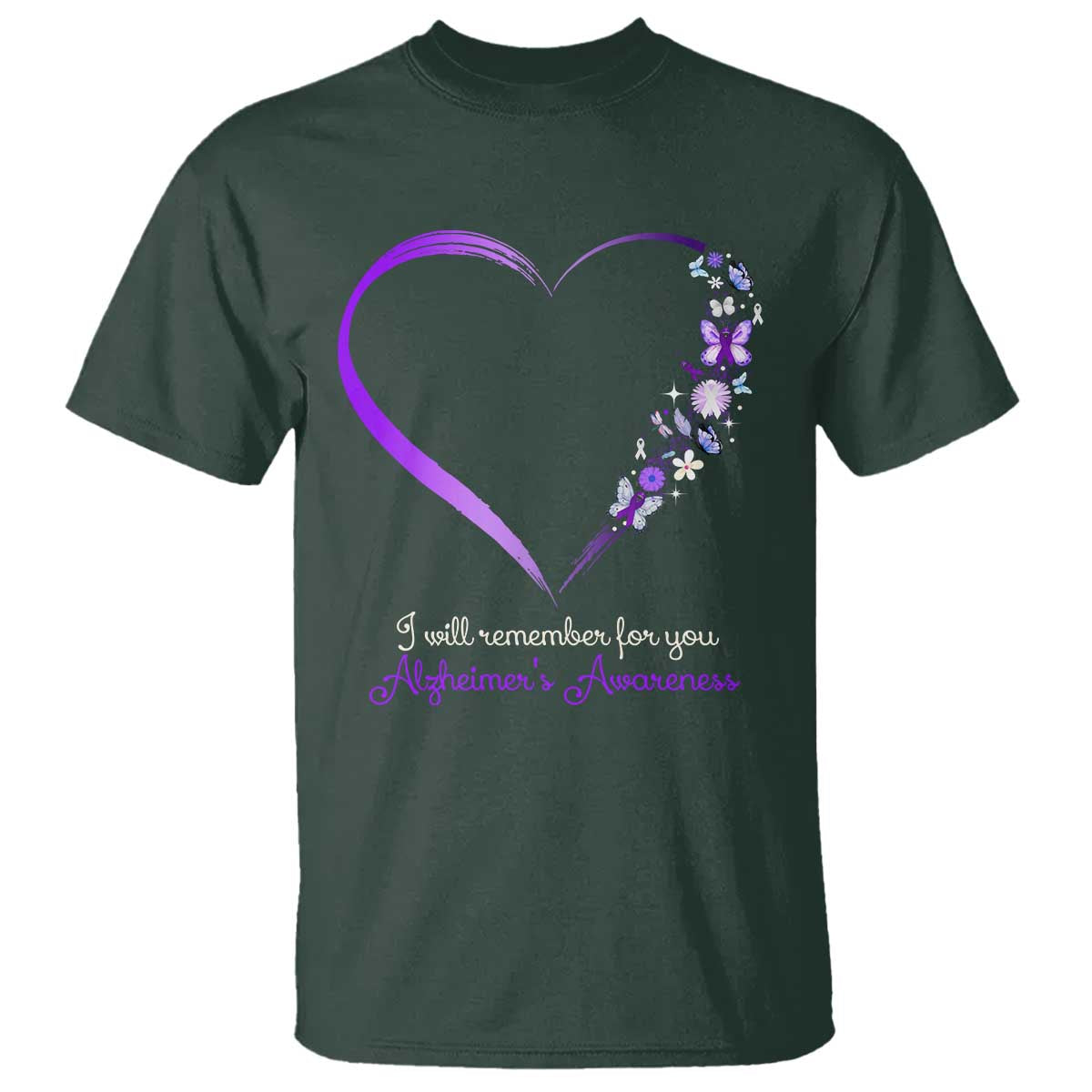 Alzheimer Support T Shirt I Will Remember For You Daisy Flower Butterfly