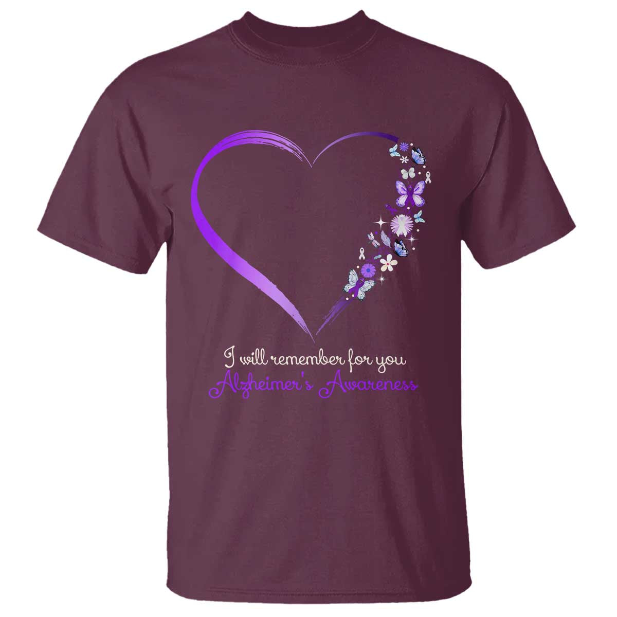 Alzheimer Support T Shirt I Will Remember For You Daisy Flower Butterfly