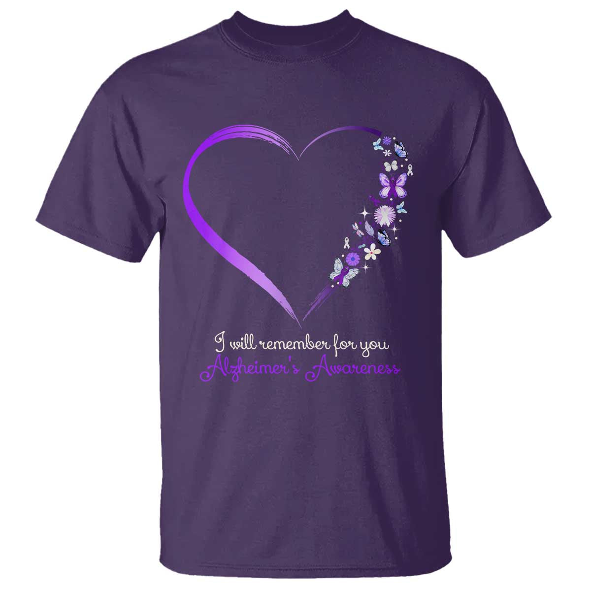 Alzheimer Support T Shirt I Will Remember For You Daisy Flower Butterfly