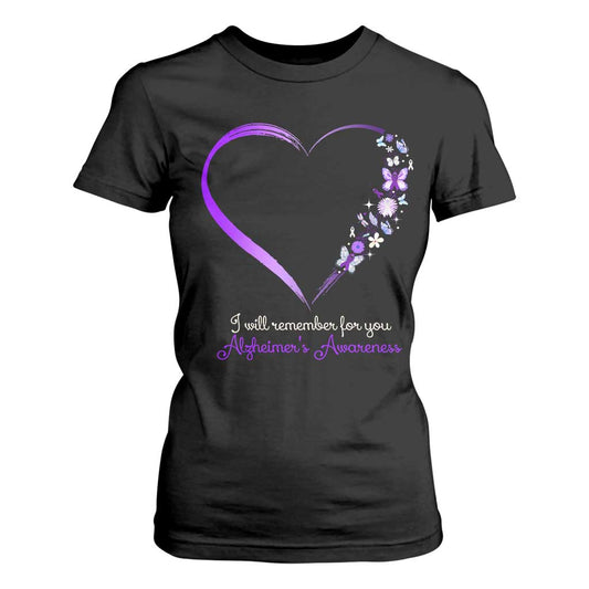 Alzheimer Support T Shirt For Women I Will Remember For You Daisy Flower Butterfly