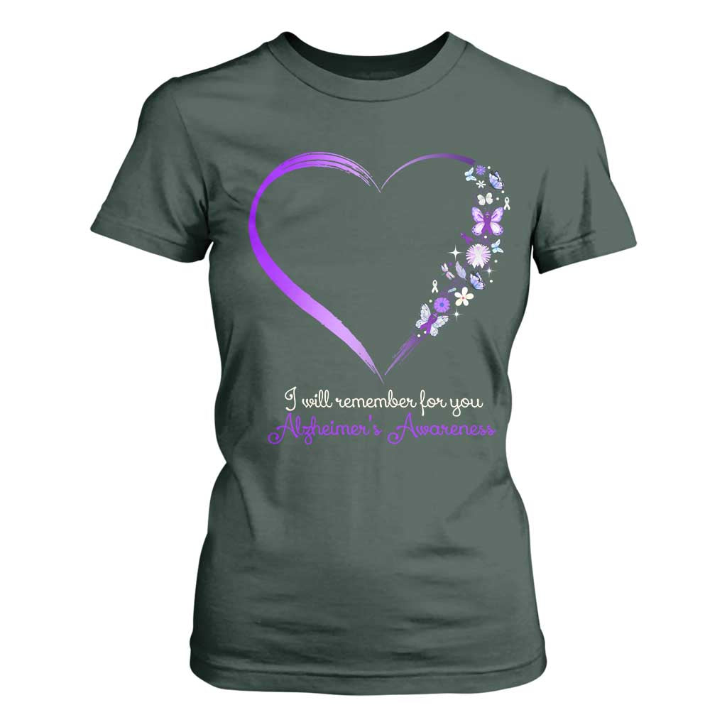 Alzheimer Support T Shirt For Women I Will Remember For You Daisy Flower Butterfly
