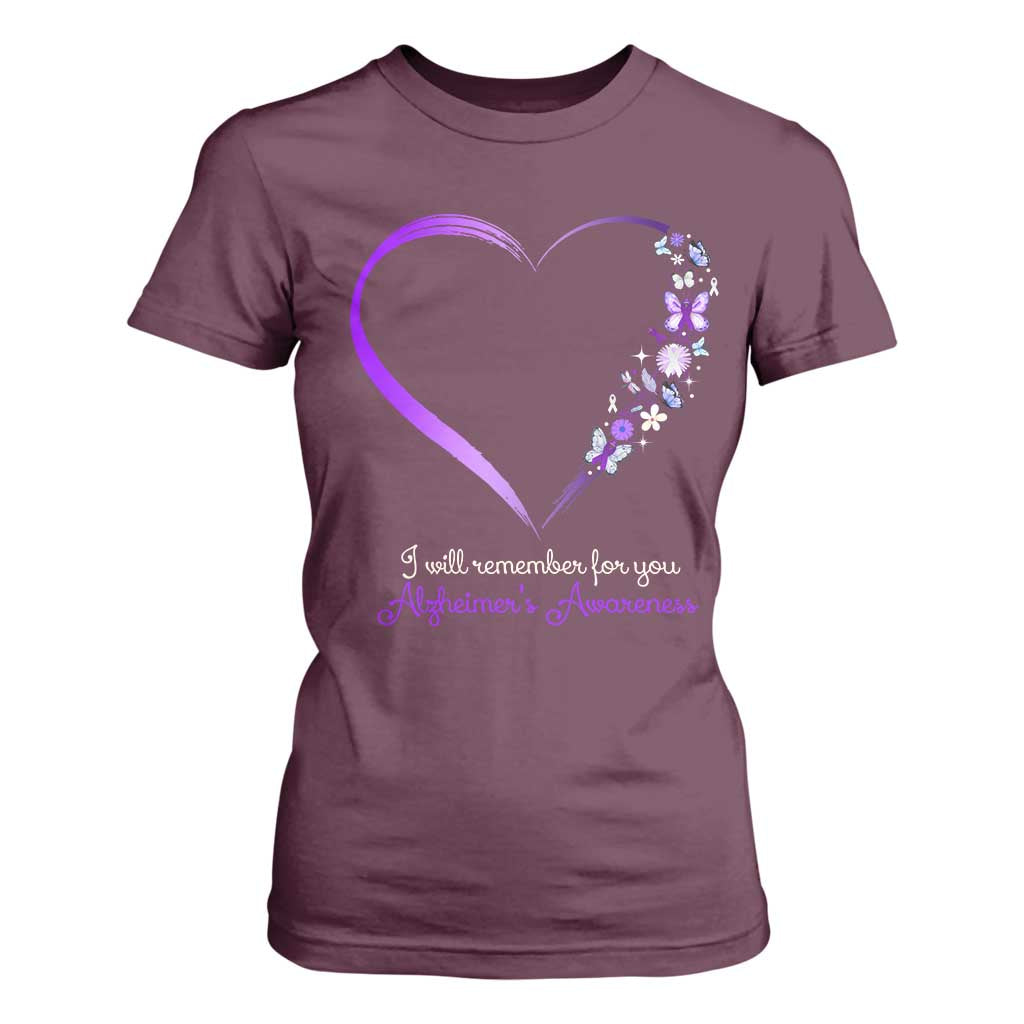 Alzheimer Support T Shirt For Women I Will Remember For You Daisy Flower Butterfly