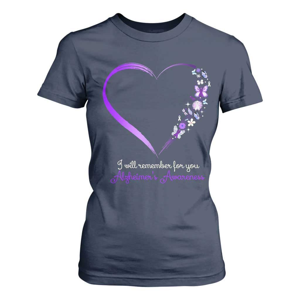 Alzheimer Support T Shirt For Women I Will Remember For You Daisy Flower Butterfly