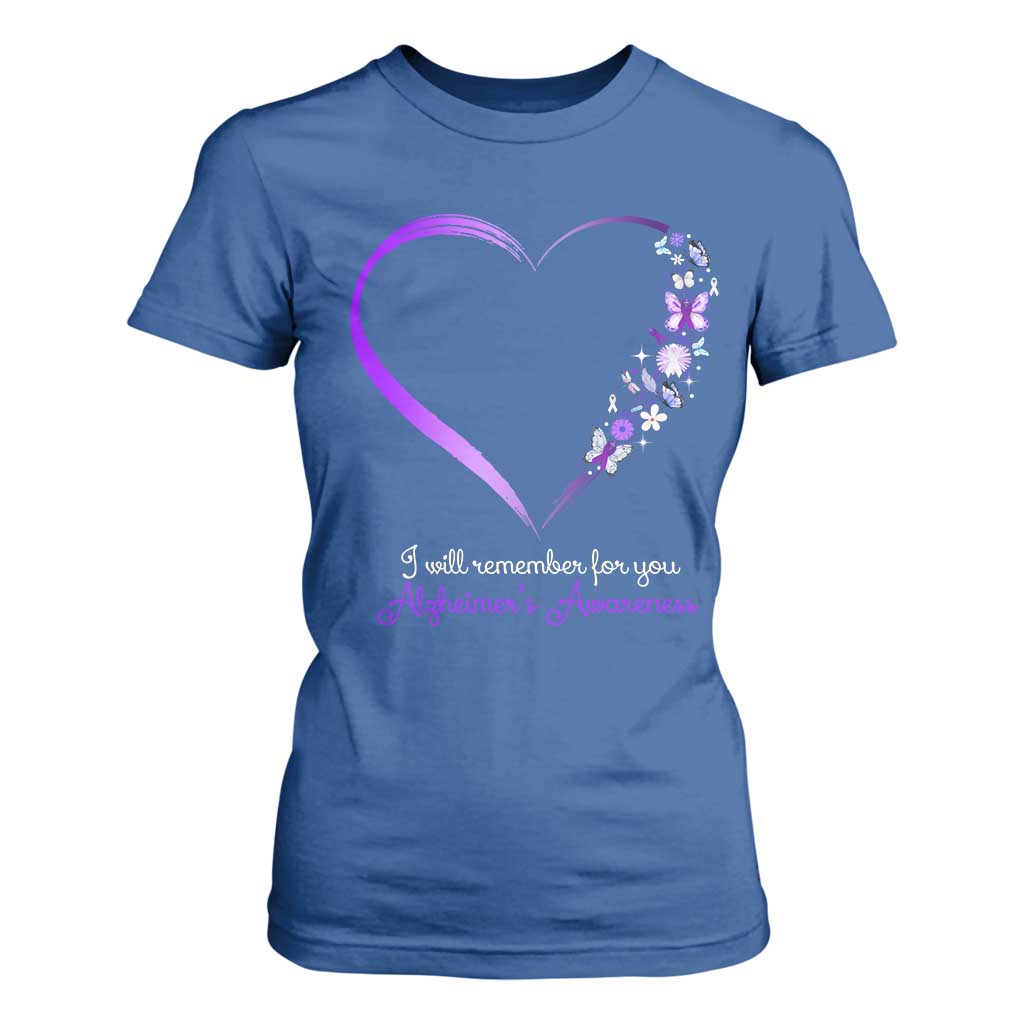 Alzheimer Support T Shirt For Women I Will Remember For You Daisy Flower Butterfly