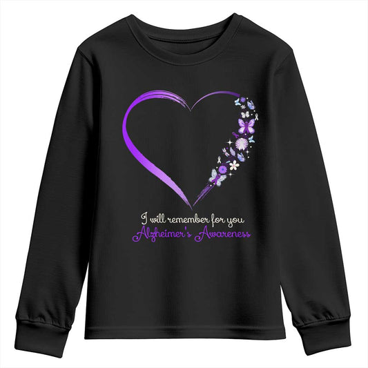Alzheimer Support Youth Sweatshirt I Will Remember For You Daisy Flower Butterfly