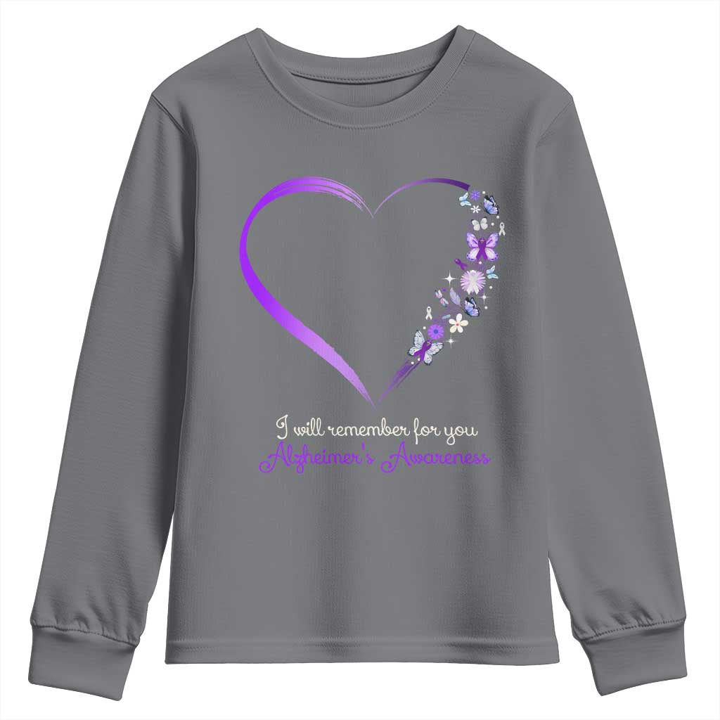 Alzheimer Support Youth Sweatshirt I Will Remember For You Daisy Flower Butterfly