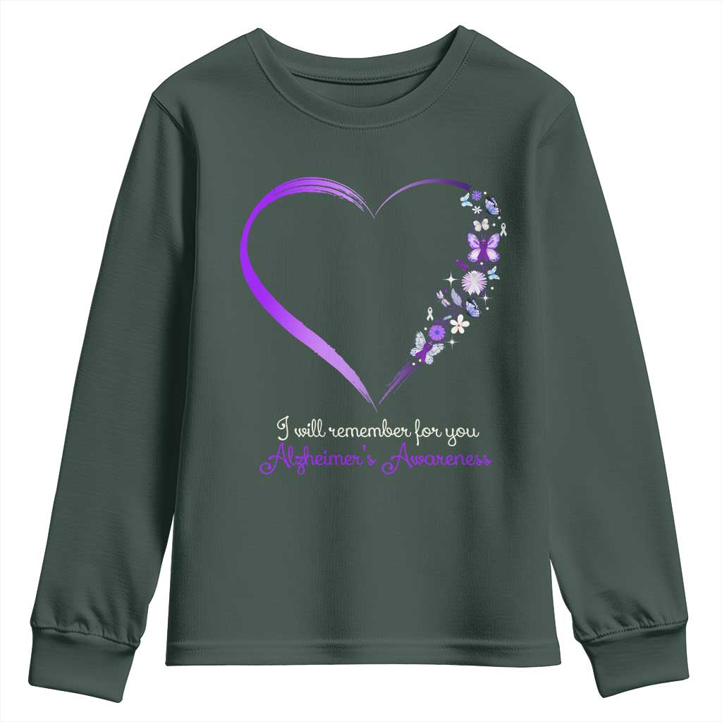 Alzheimer Support Youth Sweatshirt I Will Remember For You Daisy Flower Butterfly
