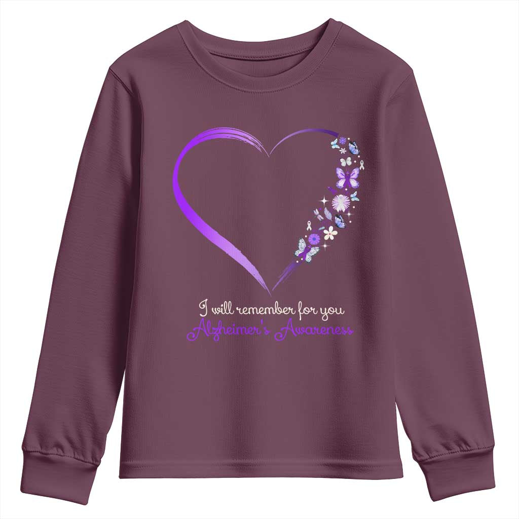 Alzheimer Support Youth Sweatshirt I Will Remember For You Daisy Flower Butterfly
