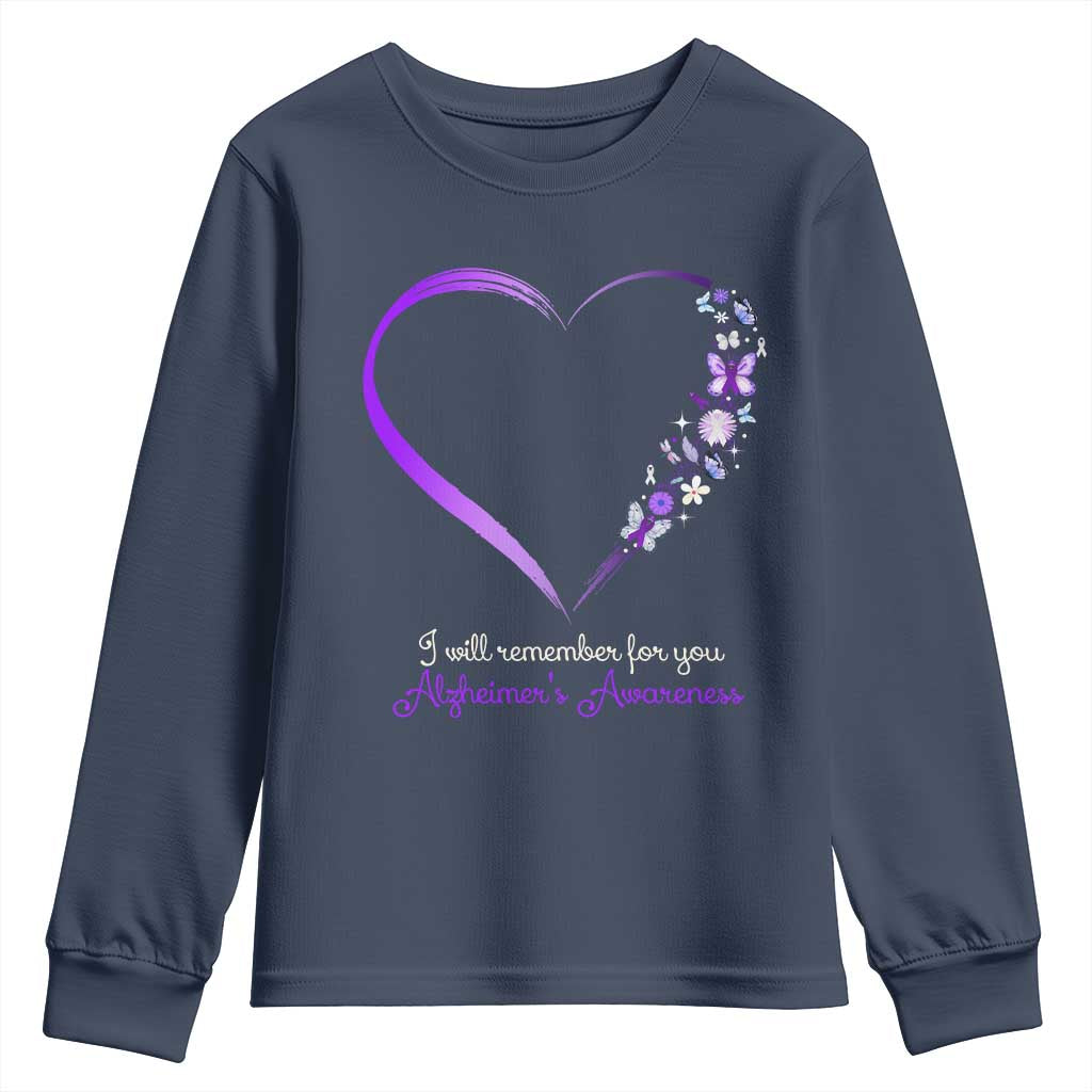 Alzheimer Support Youth Sweatshirt I Will Remember For You Daisy Flower Butterfly