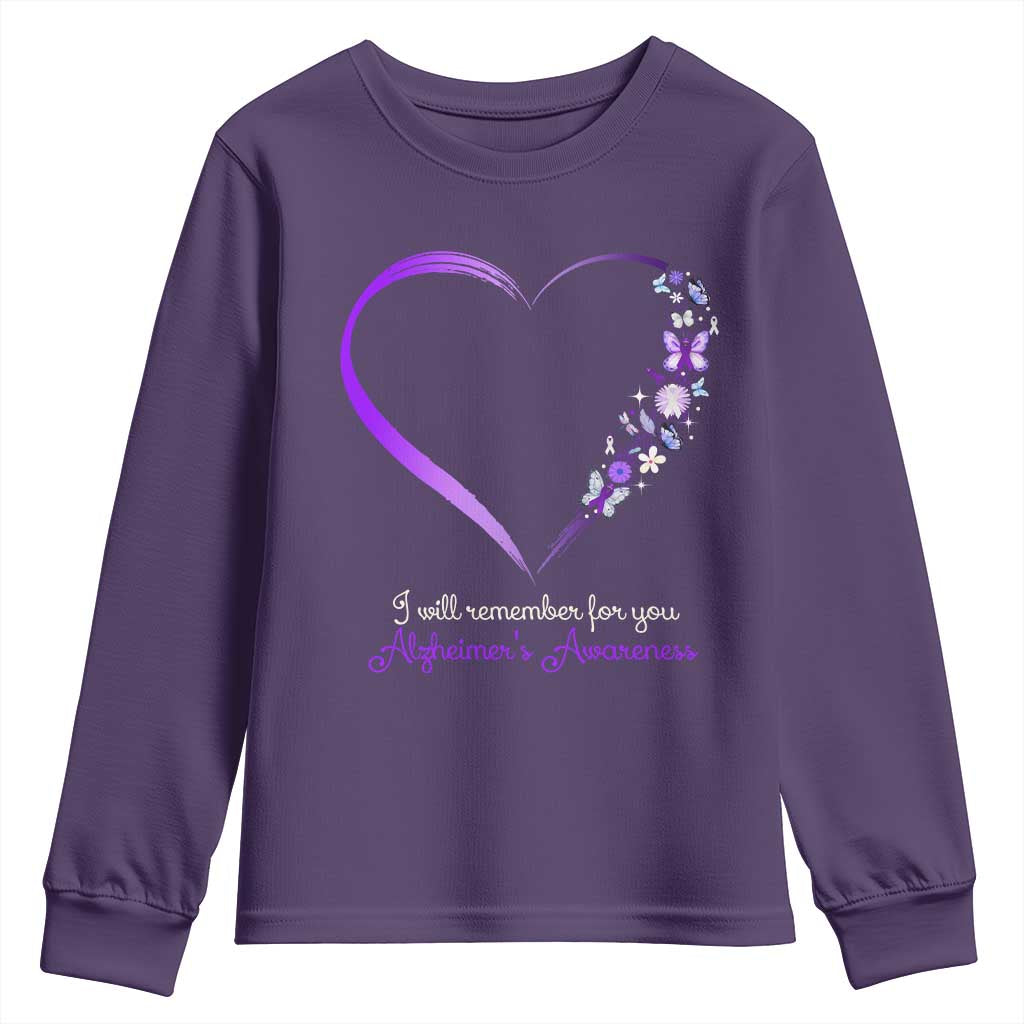 Alzheimer Support Youth Sweatshirt I Will Remember For You Daisy Flower Butterfly