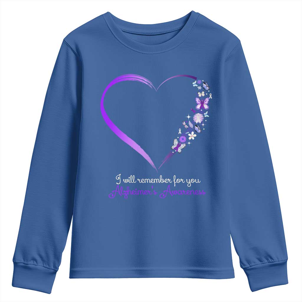 Alzheimer Support Youth Sweatshirt I Will Remember For You Daisy Flower Butterfly