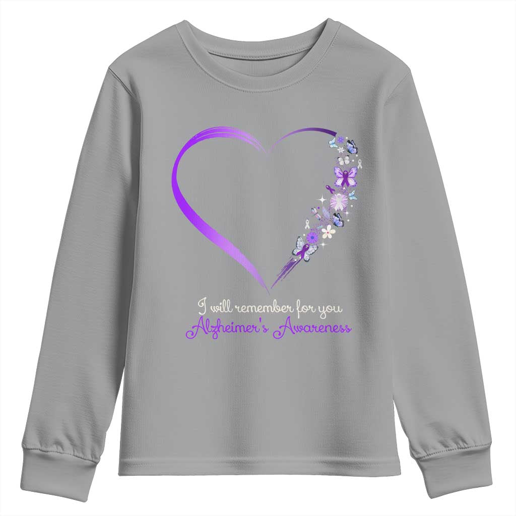 Alzheimer Support Youth Sweatshirt I Will Remember For You Daisy Flower Butterfly