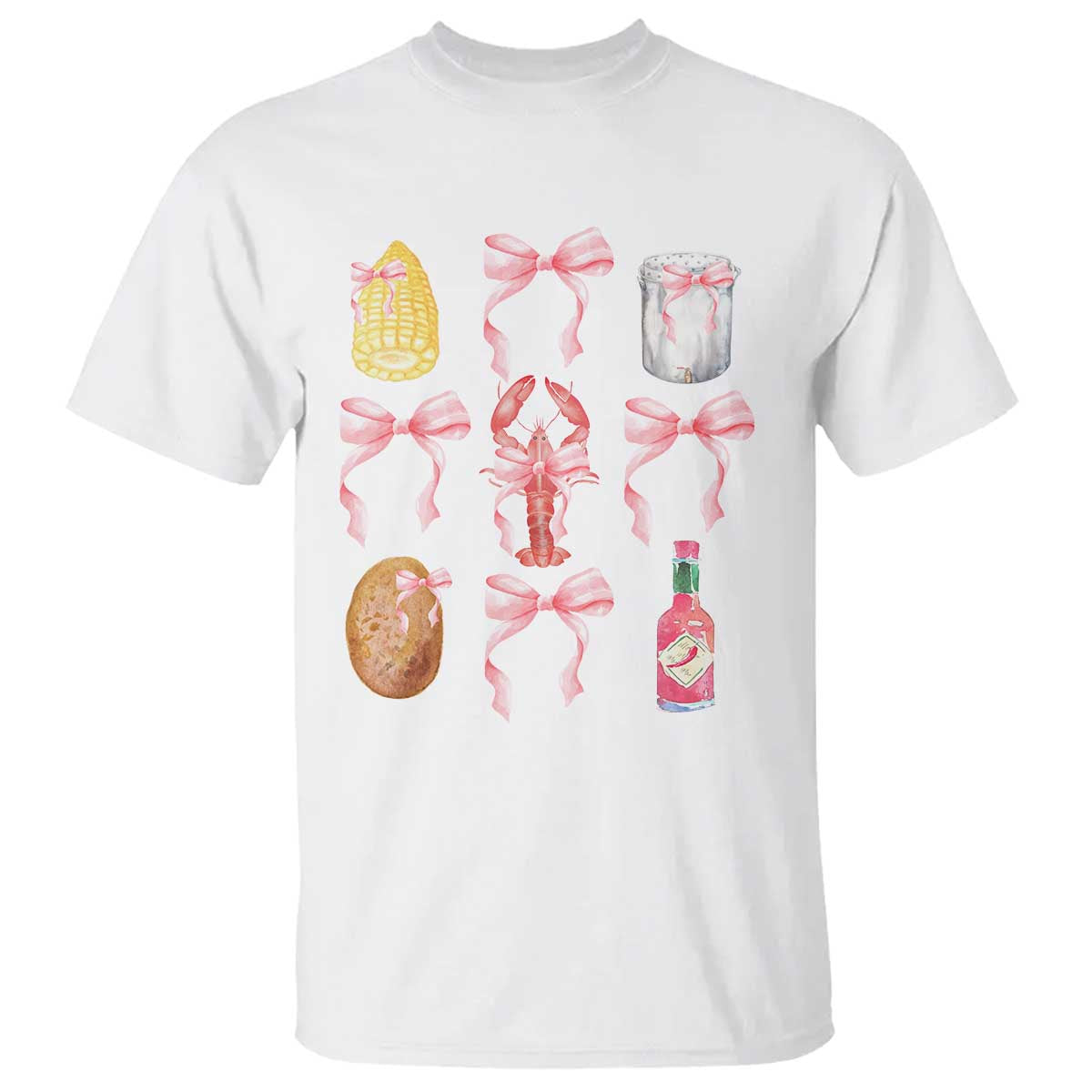 funny-crawfish-bow-pink-t-shirt-cute-coquette-y2k-clean-girl-aesthetic
