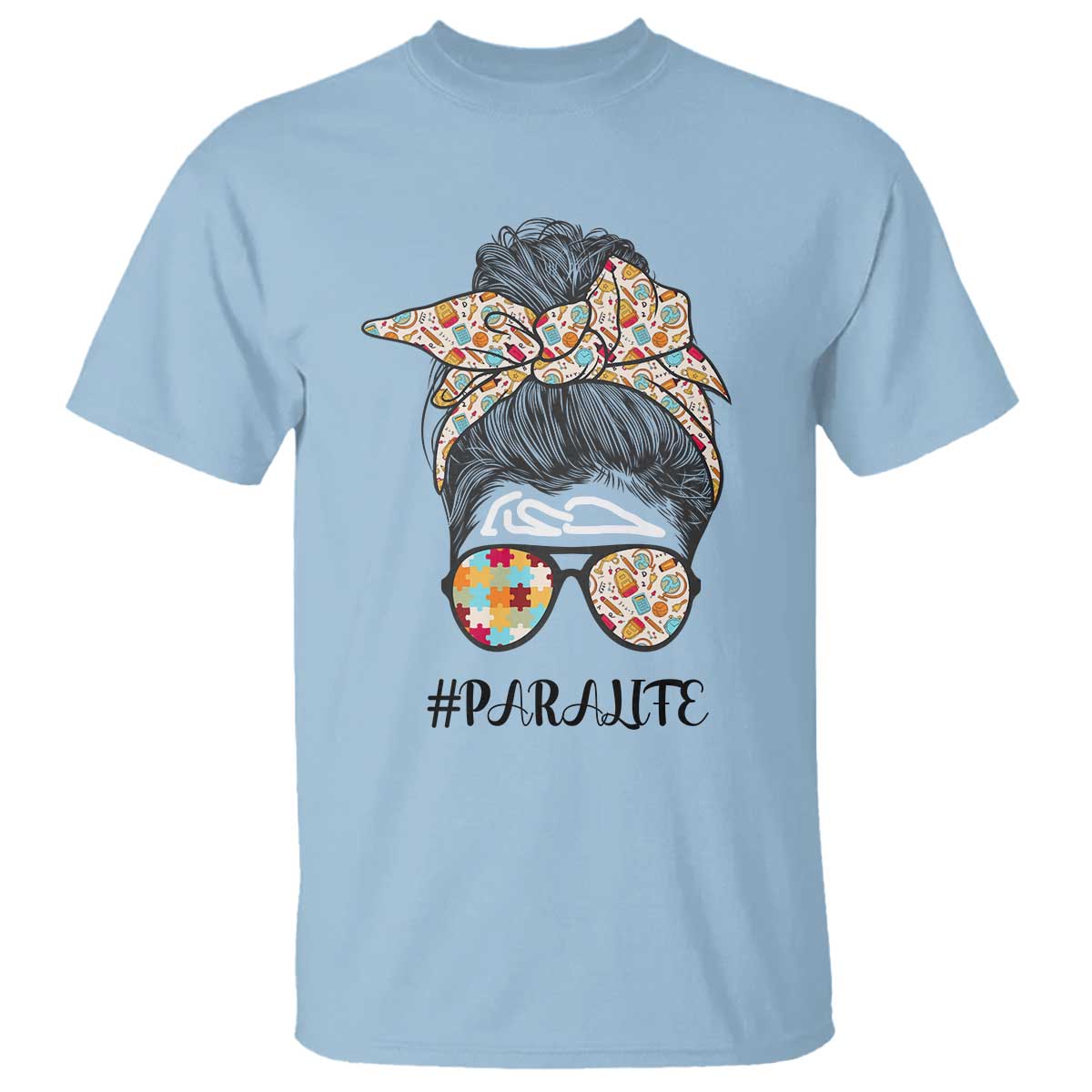paraprofessional-teacher-t-shirt-para-life-messy-bun-sunglasses-school-supplies