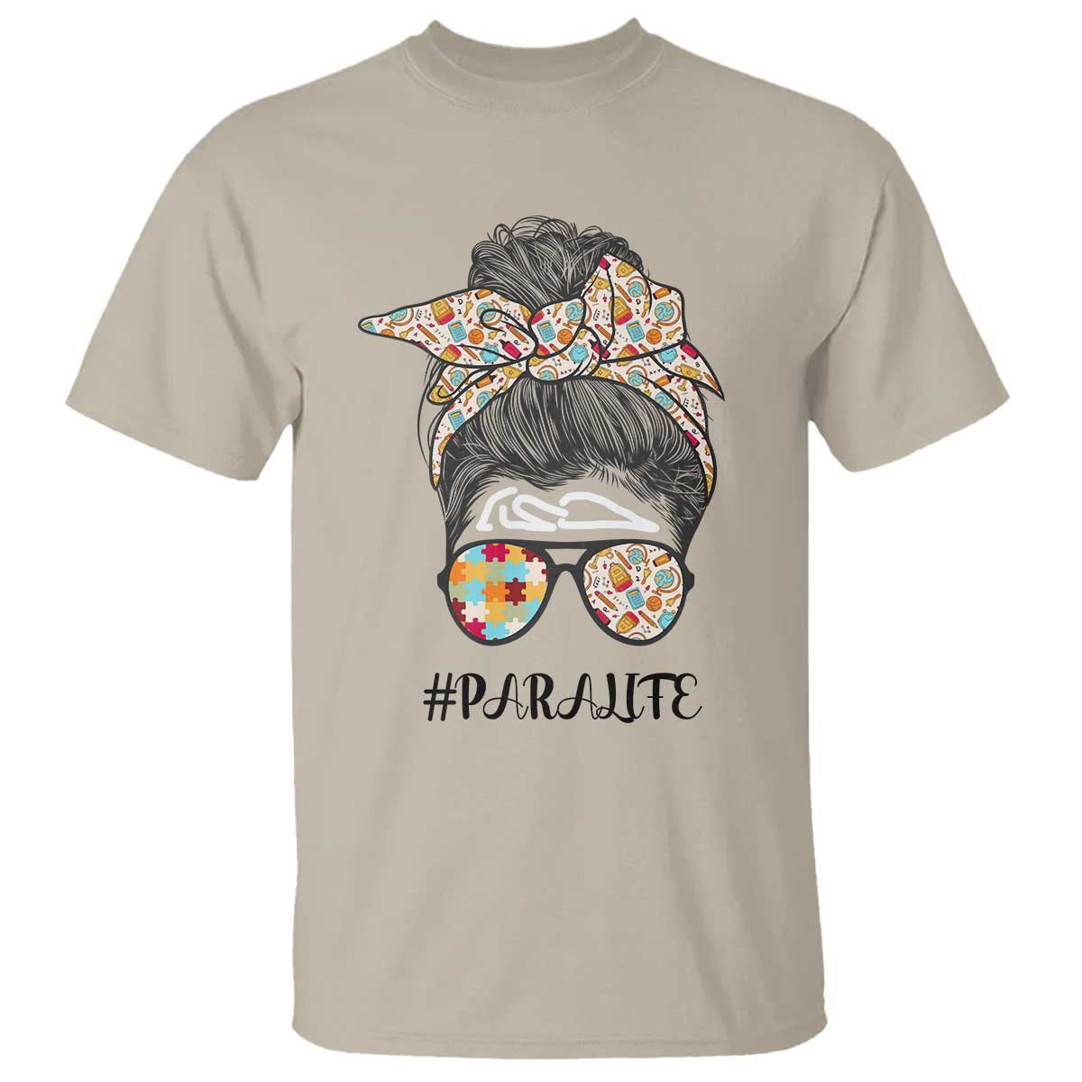 paraprofessional-teacher-t-shirt-para-life-messy-bun-sunglasses-school-supplies