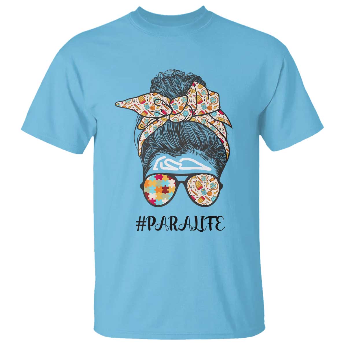 paraprofessional-teacher-t-shirt-para-life-messy-bun-sunglasses-school-supplies