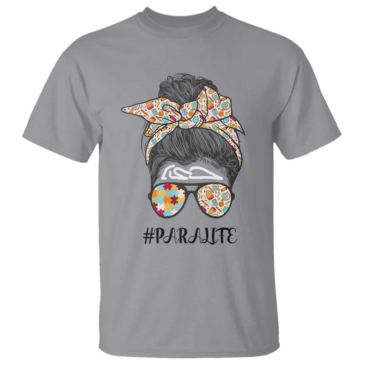 paraprofessional-teacher-t-shirt-para-life-messy-bun-sunglasses-school-supplies