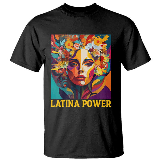 latina-power-t-shirt-hispanic-heritage-month-women-flowers-geometric-painting
