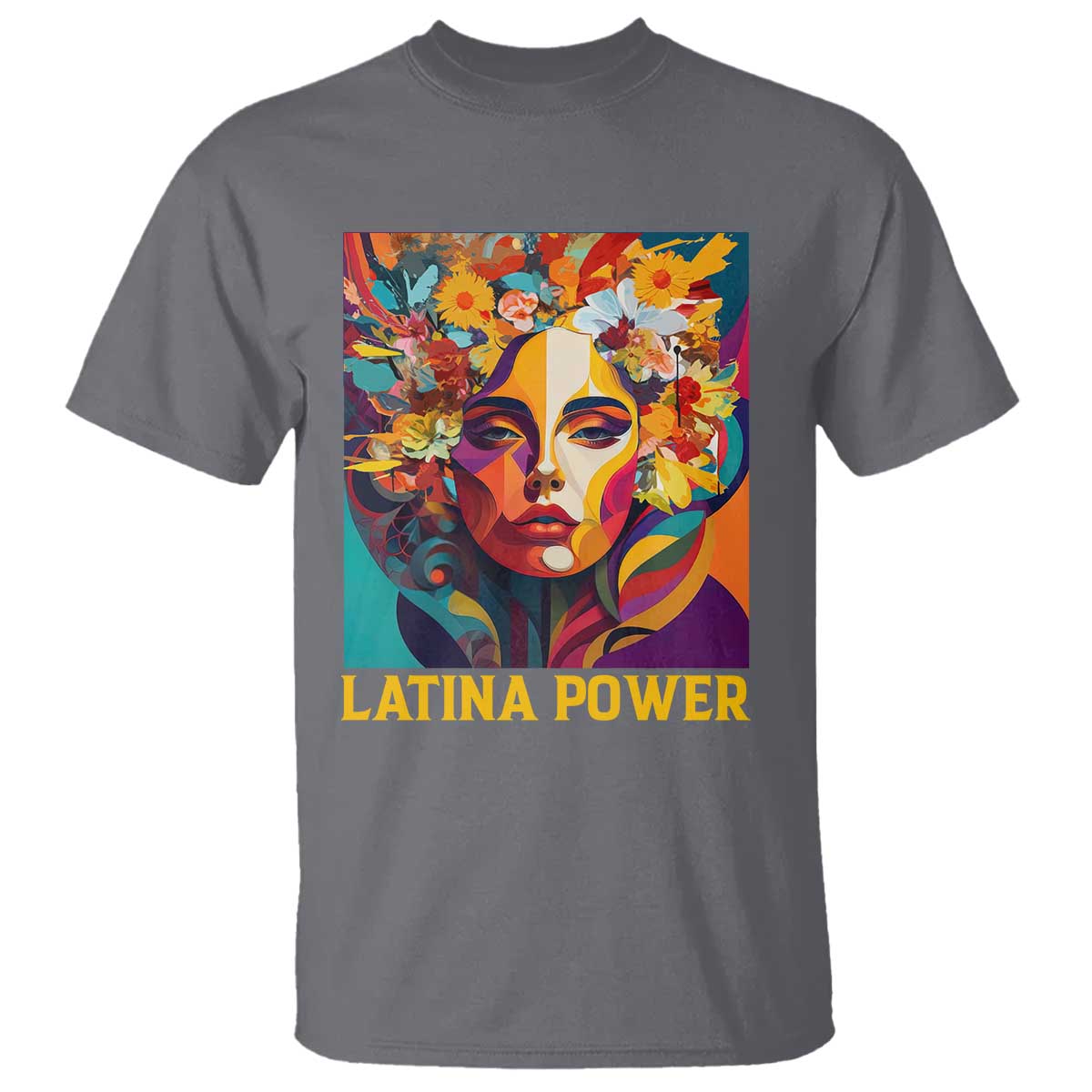 latina-power-t-shirt-hispanic-heritage-month-women-flowers-geometric-painting